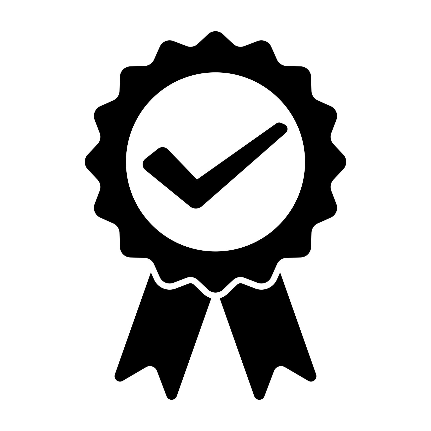 Black and white certification badge with a checkmark.