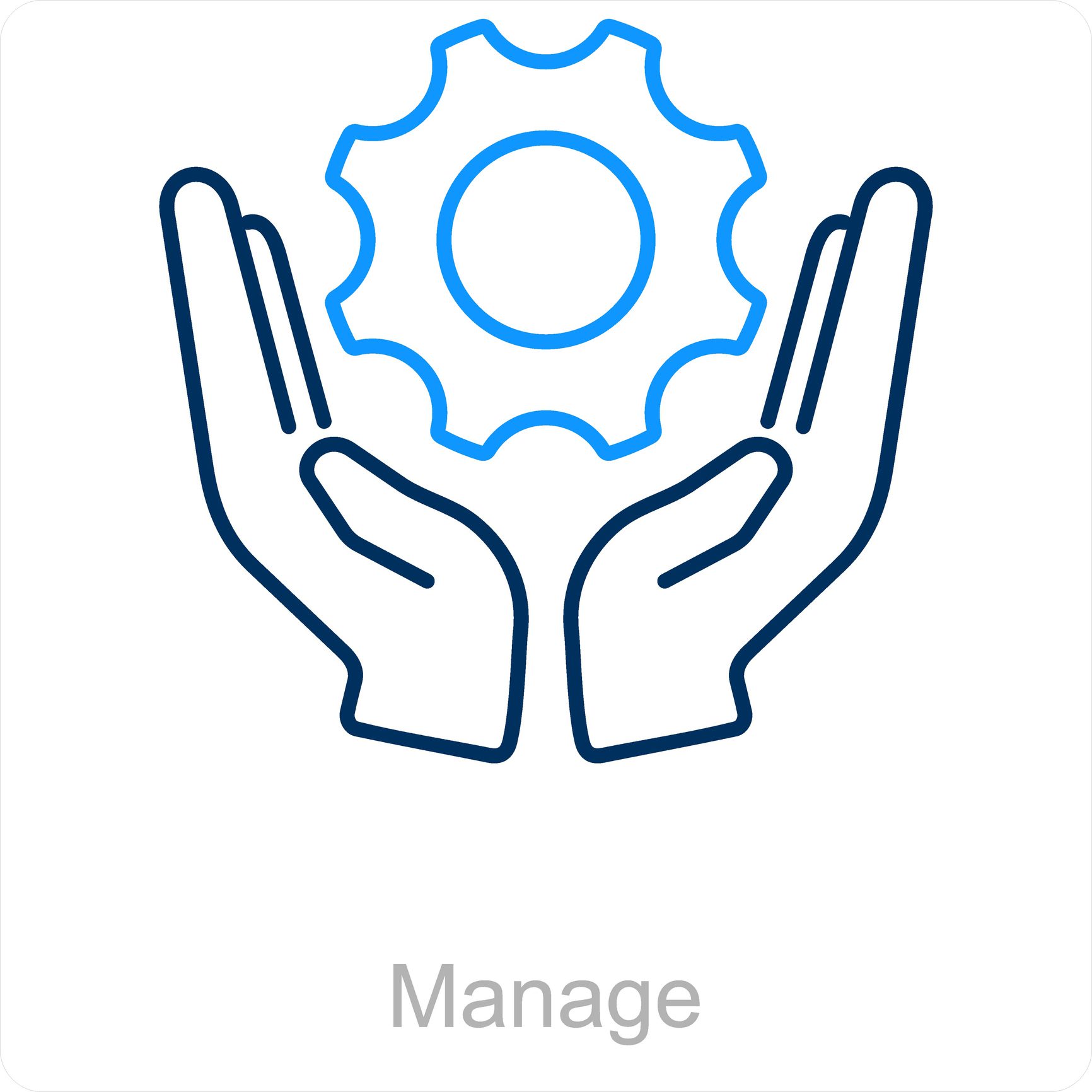 Two hands holding a gear icon symbolizing management.