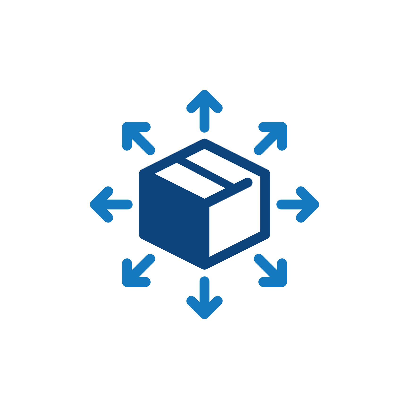 Blue box with arrows pointing outward in all directions.