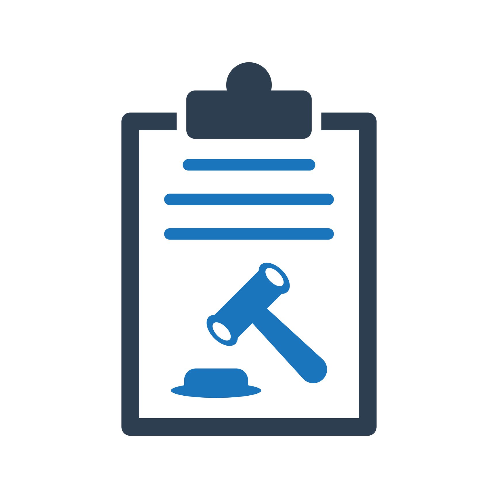 Clipboard with a legal gavel icon representing law or legal documentation.