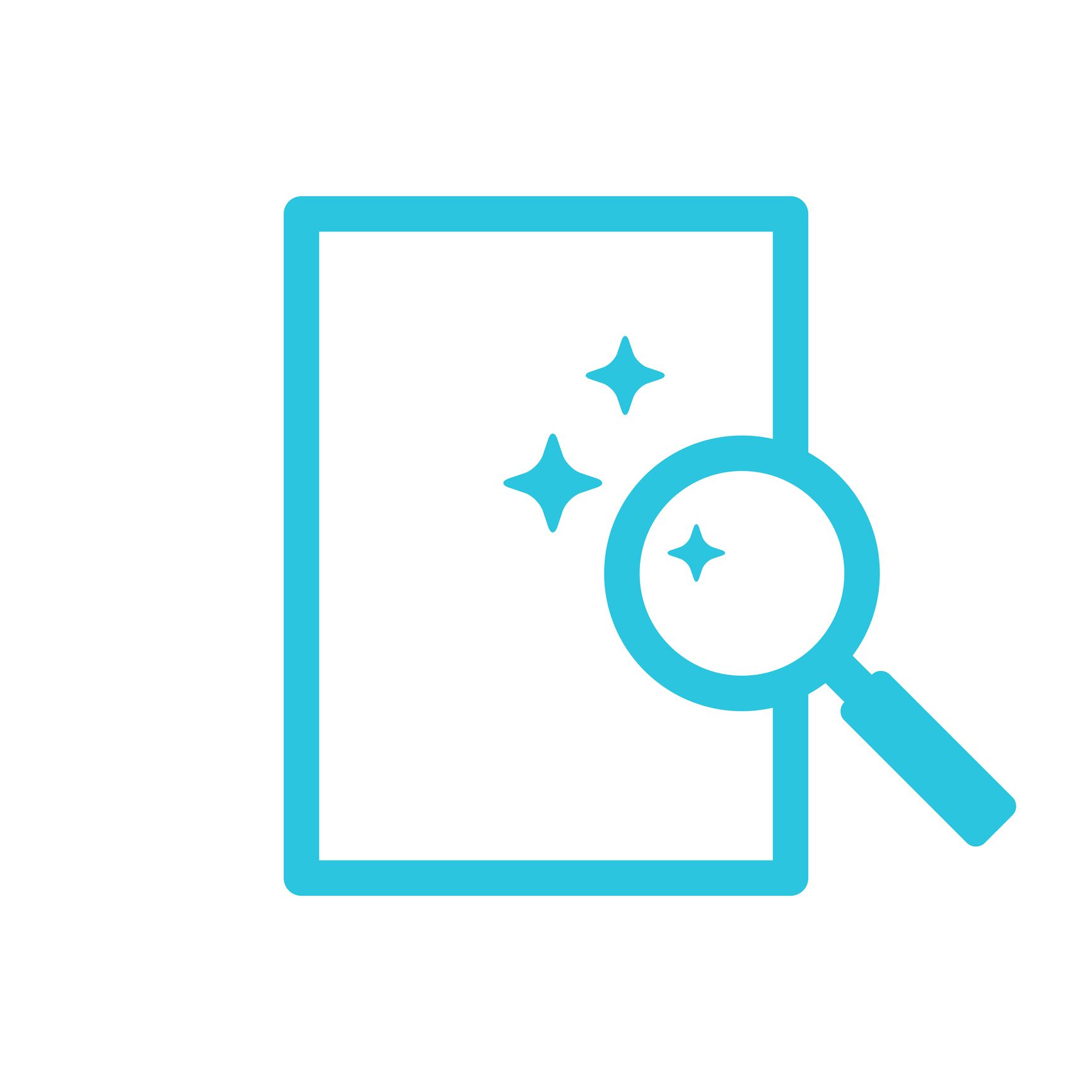 Magnifying glass inspecting a sparkling clean surface icon.